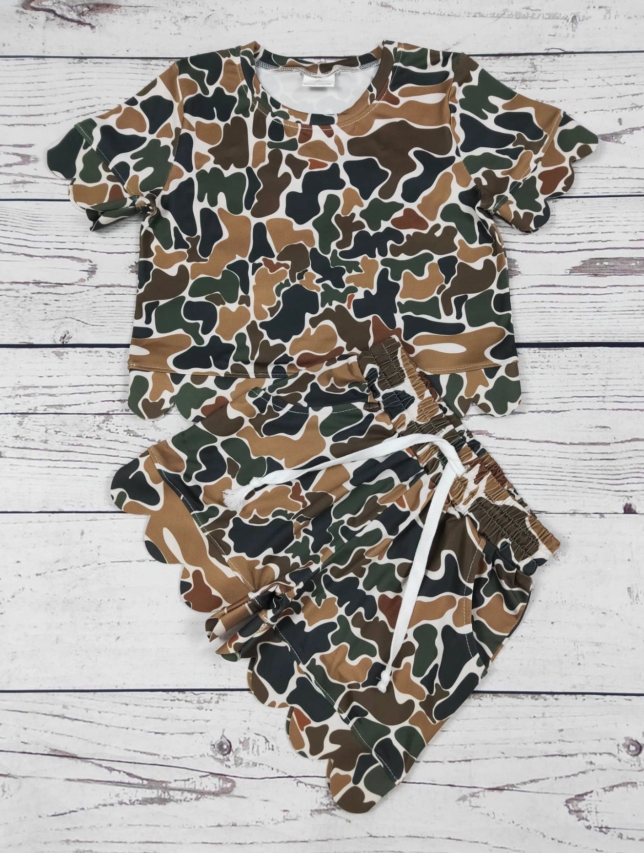 Girls Green Camo Scallop Set